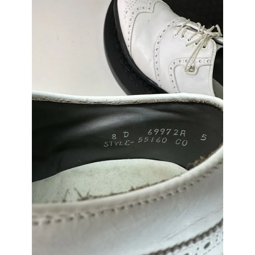 Footjoy 55160 Rare White Brogued Leather Wingtip Golf Shoes Made In USA Sz 8D